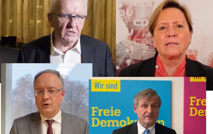 Montage aus Videos: Köpfe Kretschamen, Eisenmann, Stoch, Rülke